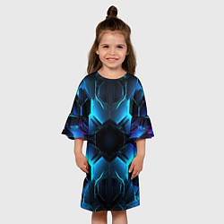 Платье клеш для девочки Неоновые синие плиты, цвет: 3D-принт — фото 2