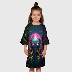 Платье клеш для девочки Alien - neon style, цвет: 3D-принт — фото 2
