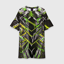 Платье клеш для девочки Киберпанк линии зелёные, цвет: 3D-принт