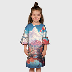 Платье клеш для девочки Японский пригородный пейзаж, цвет: 3D-принт — фото 2