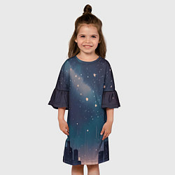 Платье клеш для девочки Звёздное небо над городом - нейросеть, цвет: 3D-принт — фото 2