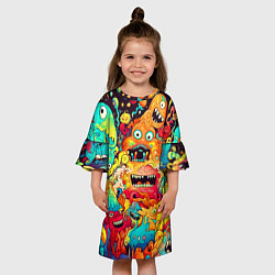 Платье клеш для девочки Зубастые галлюцинации, цвет: 3D-принт — фото 2