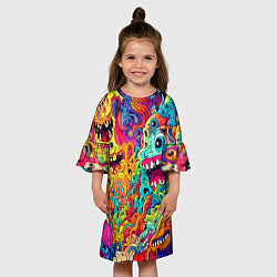 Платье клеш для девочки Космические зубастые чудовища, цвет: 3D-принт — фото 2