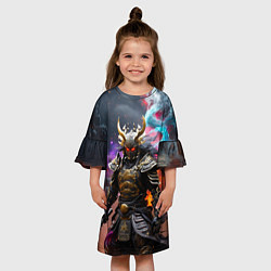 Платье клеш для девочки Самурай и космос, цвет: 3D-принт — фото 2