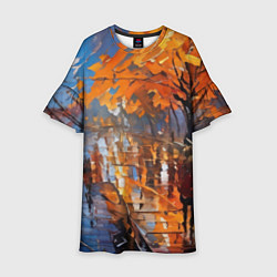 Платье клеш для девочки Осенний город импрессионизм, цвет: 3D-принт