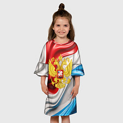 Платье клеш для девочки Герб России на фоне флага, цвет: 3D-принт — фото 2