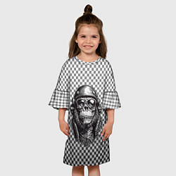 Платье клеш для девочки Клетчатая обезьяна, цвет: 3D-принт — фото 2