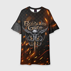 Платье клеш для девочки Baldurs Gate 3 logo fire, цвет: 3D-принт