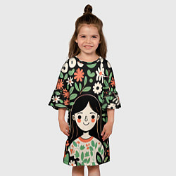 Платье клеш для девочки Девочка в цветах - Бохо, цвет: 3D-принт — фото 2