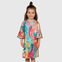Платье клеш для девочки Акварельная абстракция, цвет: 3D-принт — фото 2