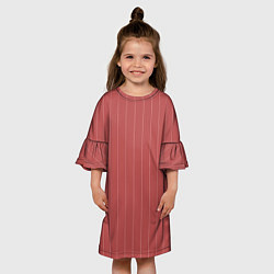 Платье клеш для девочки Серьёзный тёмно-коралловый полосы, цвет: 3D-принт — фото 2