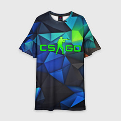 Платье клеш для девочки CSGO blue abstract, цвет: 3D-принт