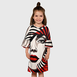 Платье клеш для девочки Портрет девушки с красной помадой, цвет: 3D-принт — фото 2