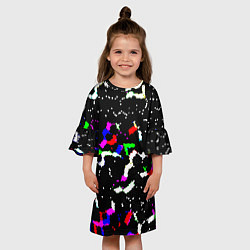 Платье клеш для девочки Цветные угловатые фигуры на черном, цвет: 3D-принт — фото 2