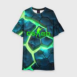 Платье клеш для девочки CS GO green texture logo, цвет: 3D-принт