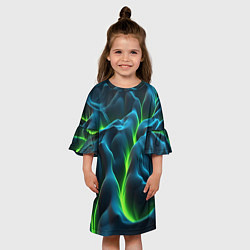 Платье клеш для девочки Зеленая кислотная текстура с плитами, цвет: 3D-принт — фото 2