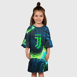 Платье клеш для девочки Ювентус лого на зеленых плитах, цвет: 3D-принт — фото 2