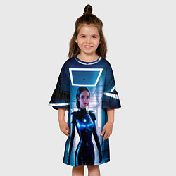 Платье клеш для девочки Девушка биоробот на космической станции, цвет: 3D-принт — фото 2
