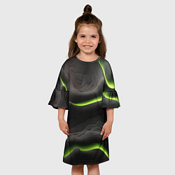 Платье клеш для девочки Green black texture, цвет: 3D-принт — фото 2