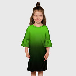Платье клеш для девочки Градиент ядовитый зеленый - черный, цвет: 3D-принт — фото 2