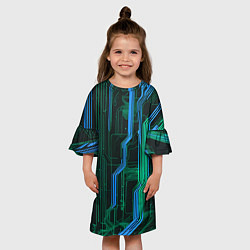Платье клеш для девочки Кибер схемы синие, цвет: 3D-принт — фото 2