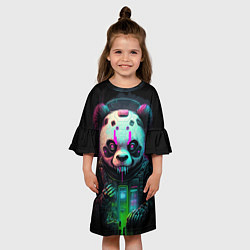 Платье клеш для девочки Панда киберпанк, цвет: 3D-принт — фото 2