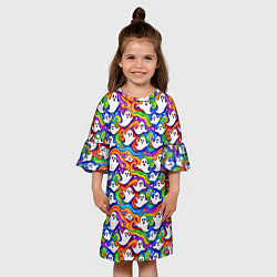 Платье клеш для девочки Веселые привидения на красочном фоне, цвет: 3D-принт — фото 2