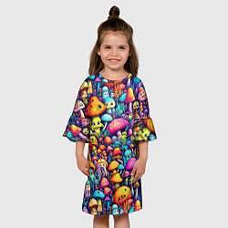 Платье клеш для девочки Кислотные психоделические грибы, цвет: 3D-принт — фото 2