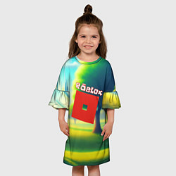 Платье клеш для девочки Роблокс пейзаж, цвет: 3D-принт — фото 2