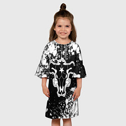 Платье клеш для девочки Черный клевер - брызги и бык, цвет: 3D-принт — фото 2
