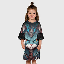 Платье клеш для девочки Кот самурай сердитый, цвет: 3D-принт — фото 2