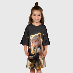 Платье клеш для девочки Девочка с бурым медвежонком, цвет: 3D-принт — фото 2