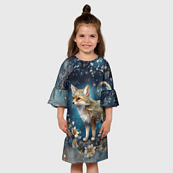 Платье клеш для девочки Абстрактный лисенок с золотистой шёрсткой, цвет: 3D-принт — фото 2