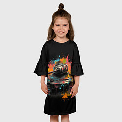 Платье клеш для девочки Танк и краски, цвет: 3D-принт — фото 2