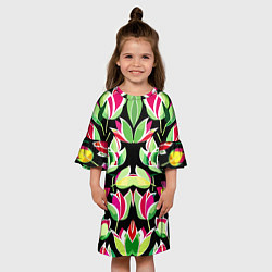 Платье клеш для девочки Зеркальный паттерн из тюльпанов - мода, цвет: 3D-принт — фото 2