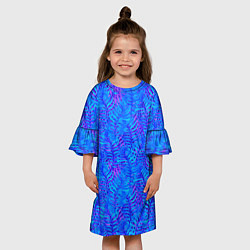 Платье клеш для девочки Синие неоновые листья, цвет: 3D-принт — фото 2