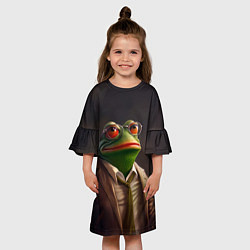 Платье клеш для девочки Лягушка Пепе в костюме, цвет: 3D-принт — фото 2