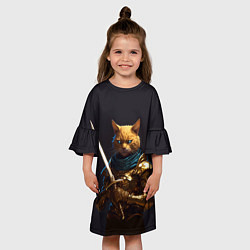 Платье клеш для девочки Рыцарский кот, цвет: 3D-принт — фото 2