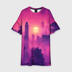 Платье клеш для девочки Розовый город Retrowaves, цвет: 3D-принт