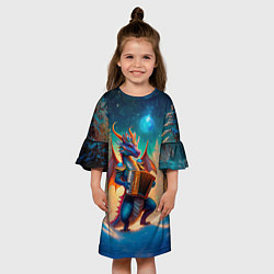 Платье клеш для девочки Дракон играет на аккордеоне, цвет: 3D-принт — фото 2