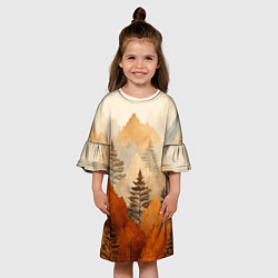 Платье клеш для девочки Осенний лес в оранжевых тонах, цвет: 3D-принт — фото 2