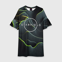 Платье клеш для девочки Starfield logo green texture, цвет: 3D-принт