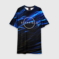 Платье клеш для девочки Starfield logo blue background, цвет: 3D-принт