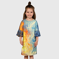 Платье клеш для девочки Вода и пламя абстракция, цвет: 3D-принт — фото 2