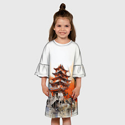 Платье клеш для девочки Японский замок, цвет: 3D-принт — фото 2