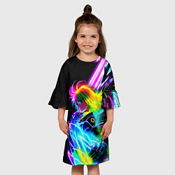 Платье клеш для девочки Огненная девчонка - киберпанк - неоновое свечение, цвет: 3D-принт — фото 2
