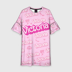 Платье клеш для девочки Виктория - паттерн Барби розовый, цвет: 3D-принт
