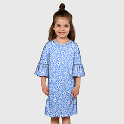 Платье клеш для девочки Цветочный паттерн голубой, цвет: 3D-принт — фото 2