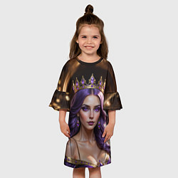 Платье клеш для девочки Девушка с фиолетовыми волосами в короне, цвет: 3D-принт — фото 2