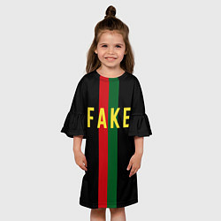 Платье клеш для девочки Fake зелёная и красная полосы, цвет: 3D-принт — фото 2